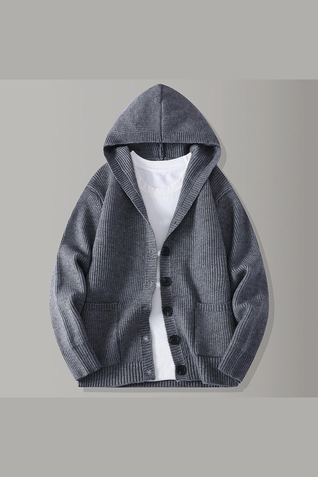 Men's Hooded Cardigan – Ribbed-Knit Button-Up Jumper
