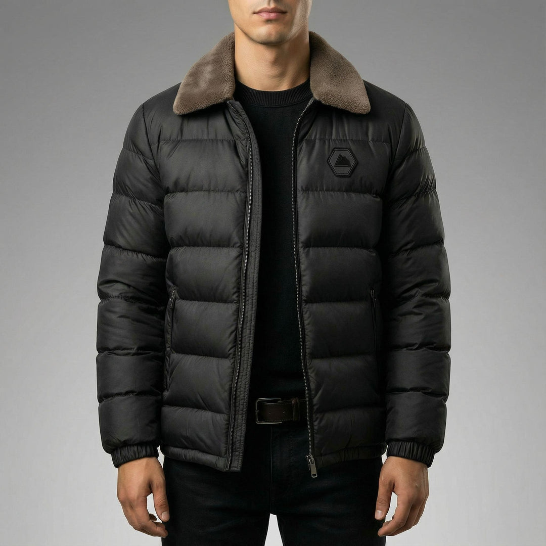 Men's Down Jacket – Fleece-Collar Padded Winter Coat