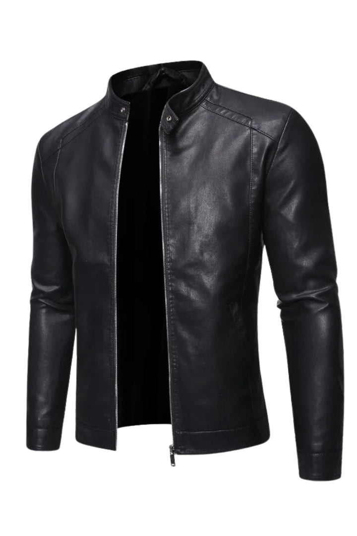 Men's Leather Jacket – Slim Stand-Collar Zip-Up Layer
