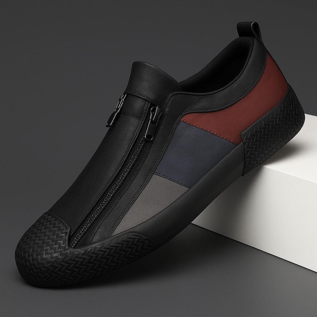 Men's Leather Zip Trainers – Modern Casual Low-Top Shoes