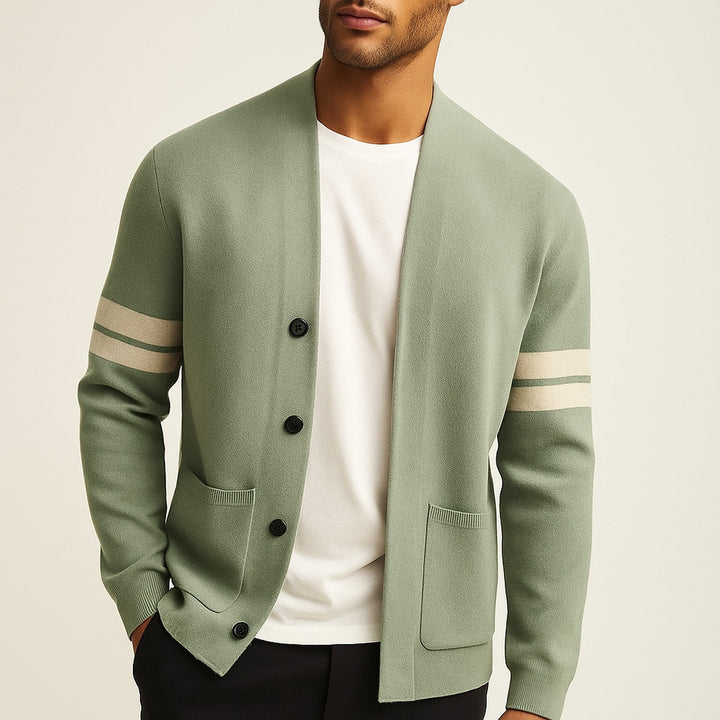 Men's Merino Blend Knit Cardigan – Varsity Stripe Layering