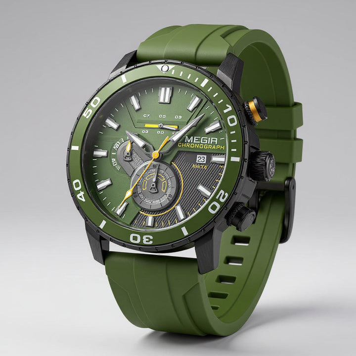 Men's Chronograph Watch 44mm – Ceramic Bezel – Silicone Strap