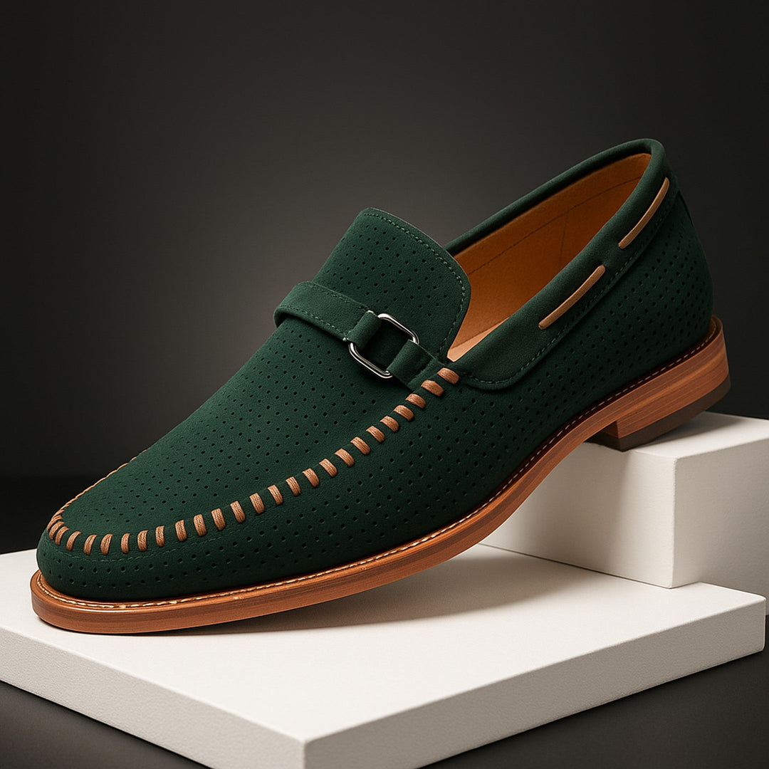 Men's Suede Loafers with Buckle – Breathable Slip-On Shoes