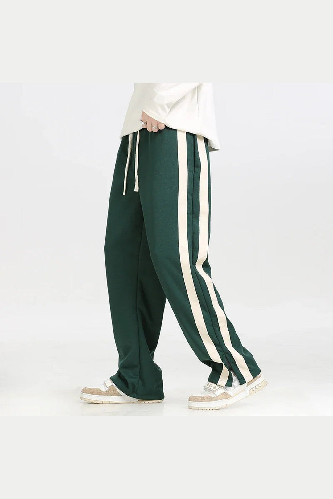 Men's Wide-Leg Retro Joggers – Soft Side-Stripe Track Trousers