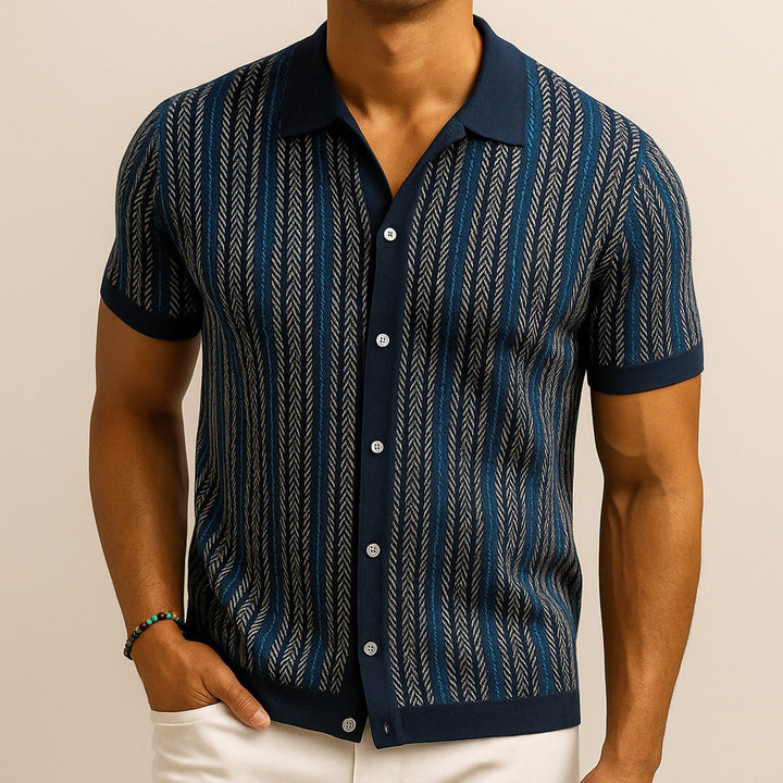 Men's Organic Cotton Knitted Shirt – Textured Button-Through