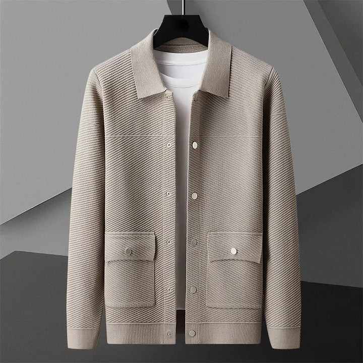 Men's Ribbed Knit Jacket with Snap Front – Smart Casual Layer