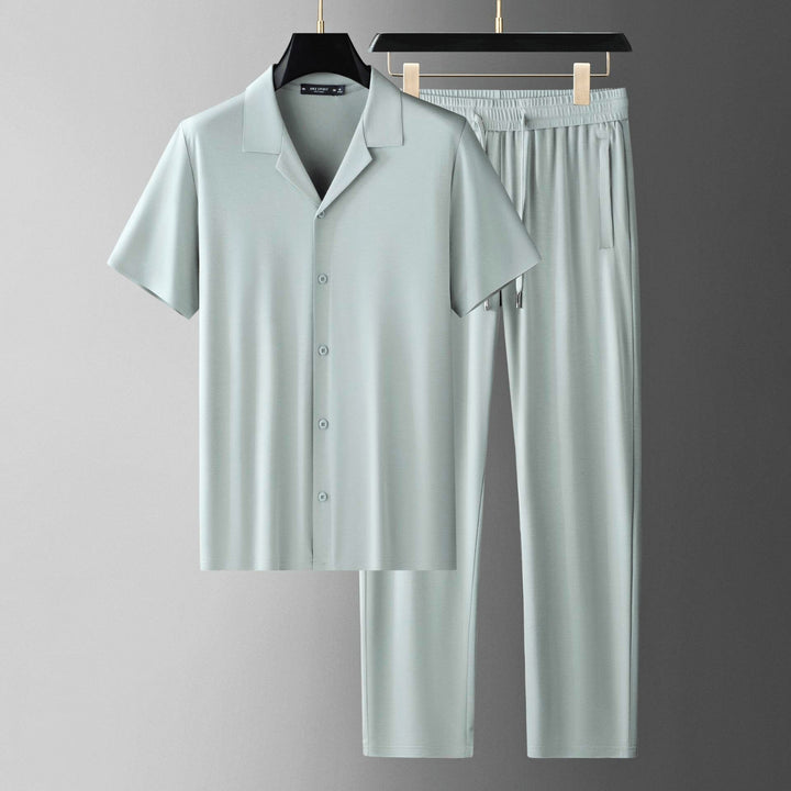 Men's Two-Piece Lounge Set – Camp Collar Shirt and Trousers