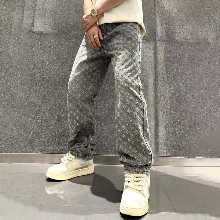 Men's Relaxed Straight-Leg Jeans – Washed Patterned Denim