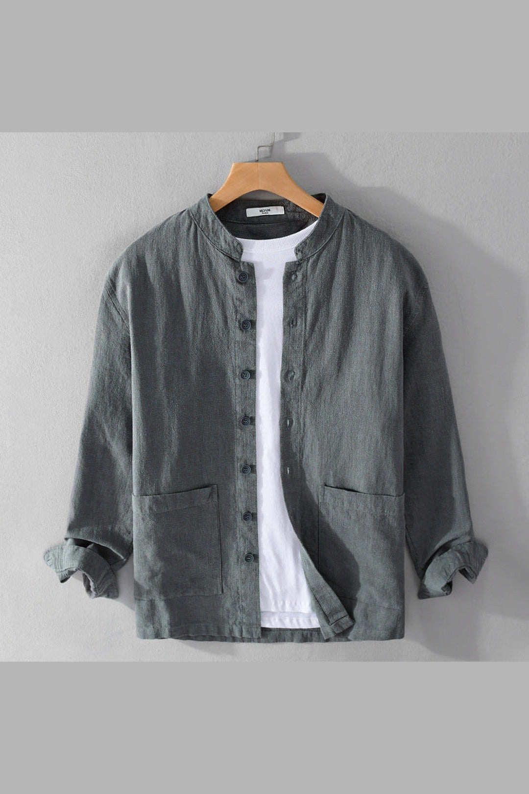 Men's Linen Blend Grandad Collar Shirt – Summer Layering