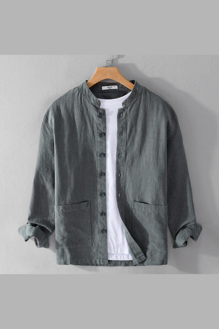 Men's Linen Blend Grandad Collar Shirt – Summer Layering