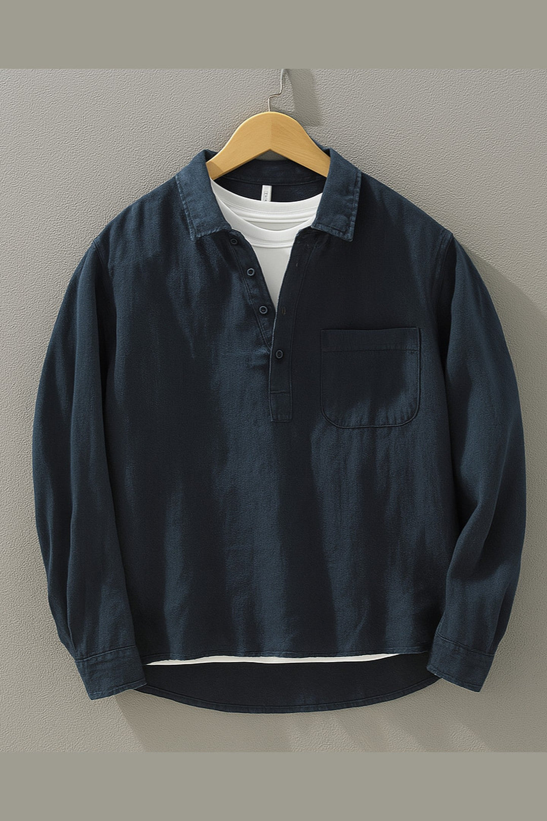 Men's Linen-Cotton Popover Shirt – Relaxed Half-Placket Style