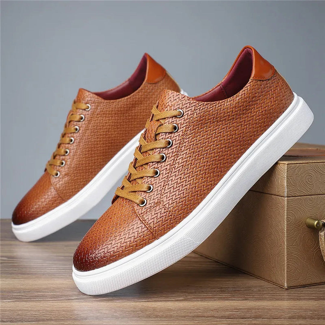 Men's Woven Leather Trainers – Low-Top Smart Casual Sneakers