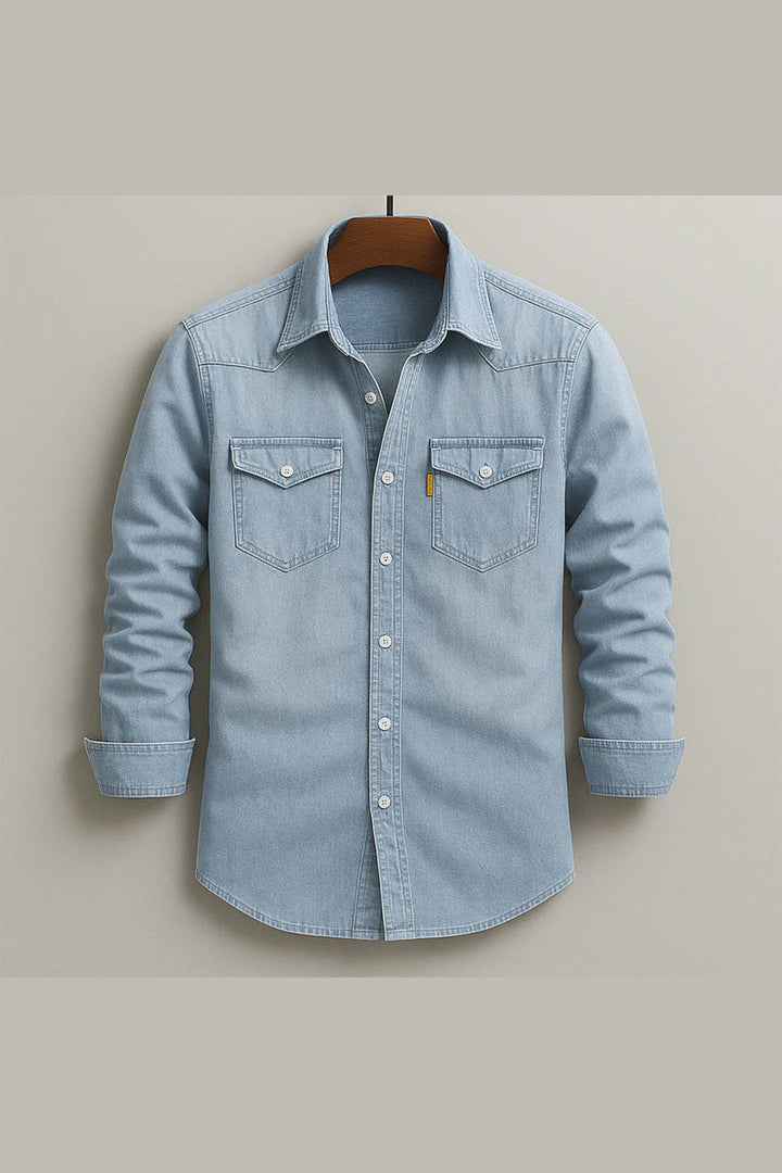 Men's Soft-Washed Denim Shirt – Casual Snap-Pocket Button-Down