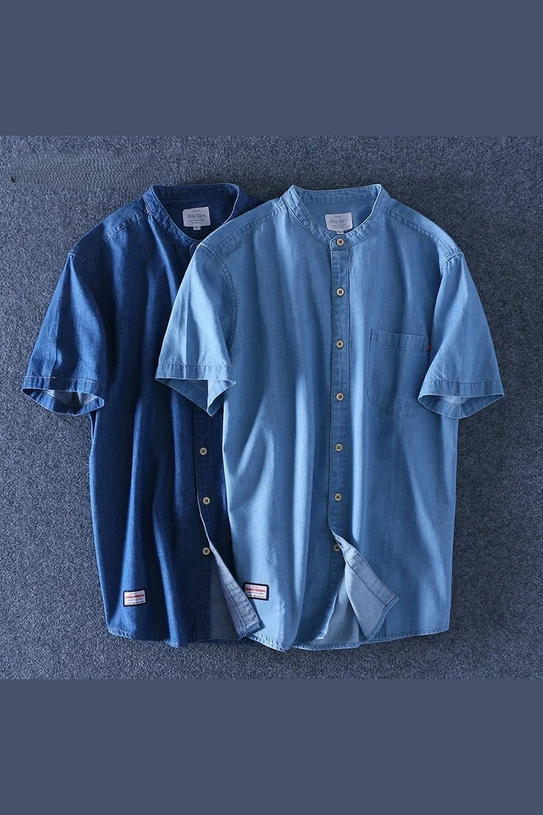 Men's Lightweight Denim Shirt – Short Sleeve Grandad Collar