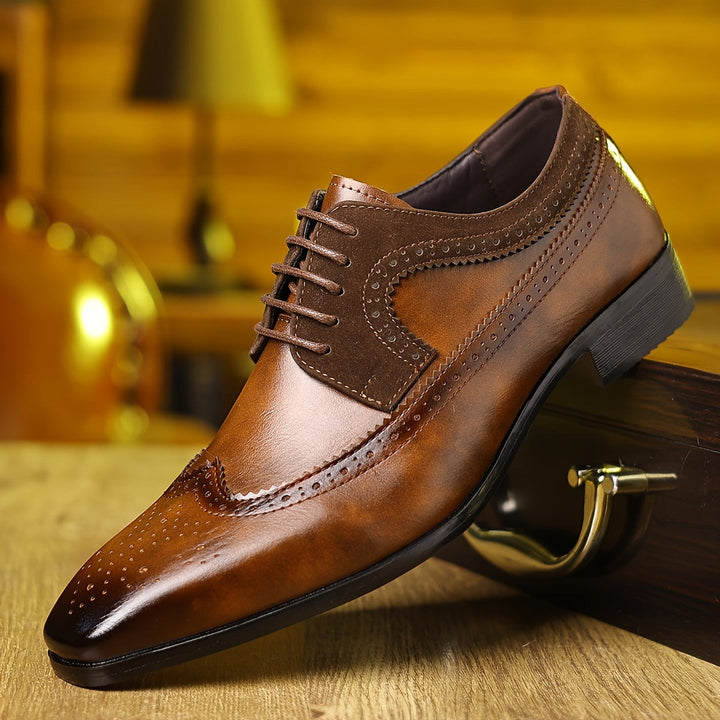 Men's Two-Tone Leather Brogues – Wingtip Lace-Up Dress Shoes