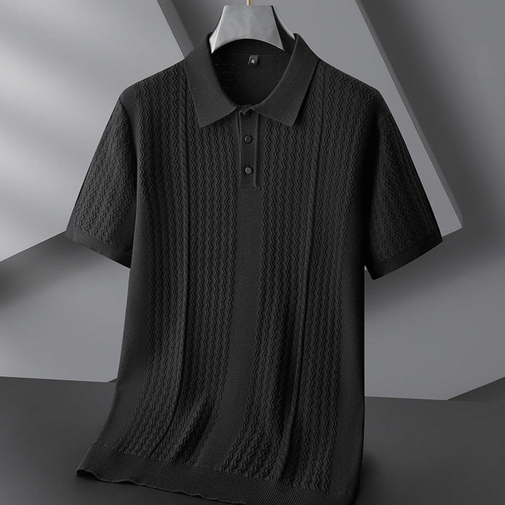 Men's Textured Knit Polo Shirt – Breathable Short-Sleeve Top