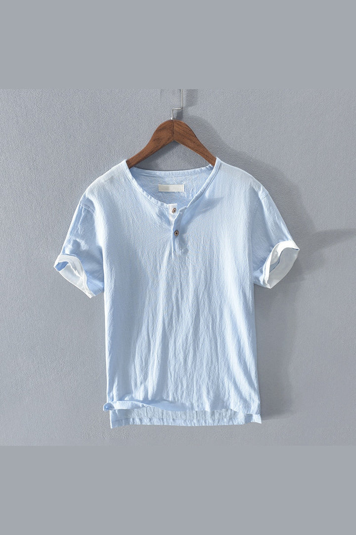 Men's Linen Henley Shirt – Lightweight Breathable Summer Top
