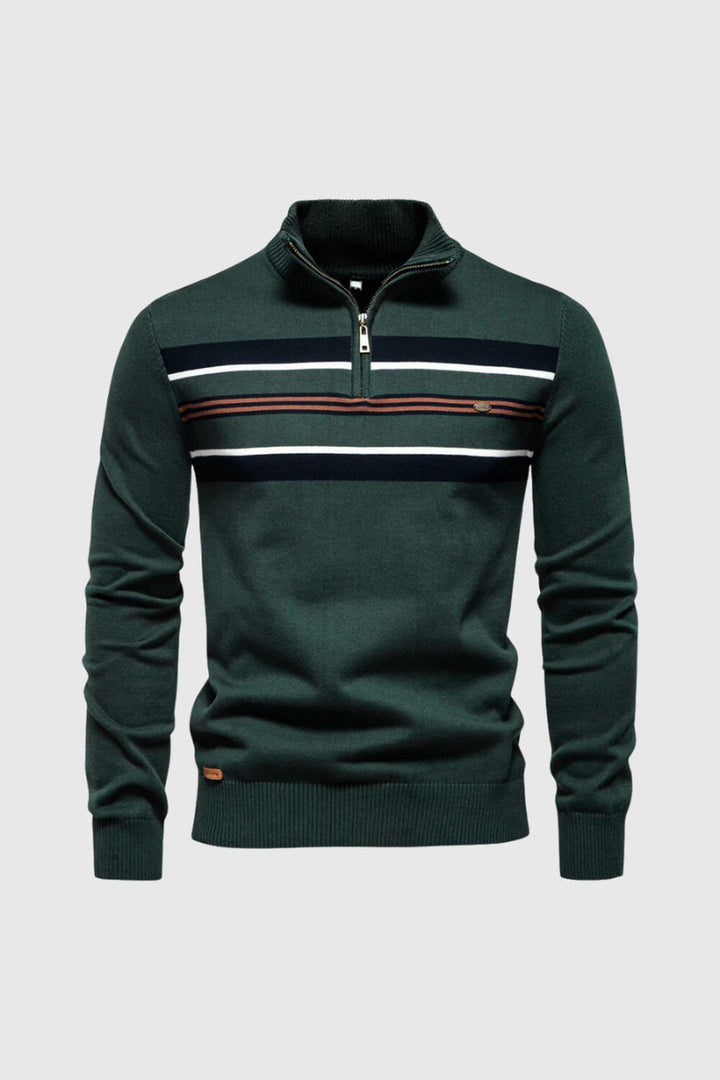 Men's Cotton Striped Jumper – Coastal Zip Collar Knit Pullover