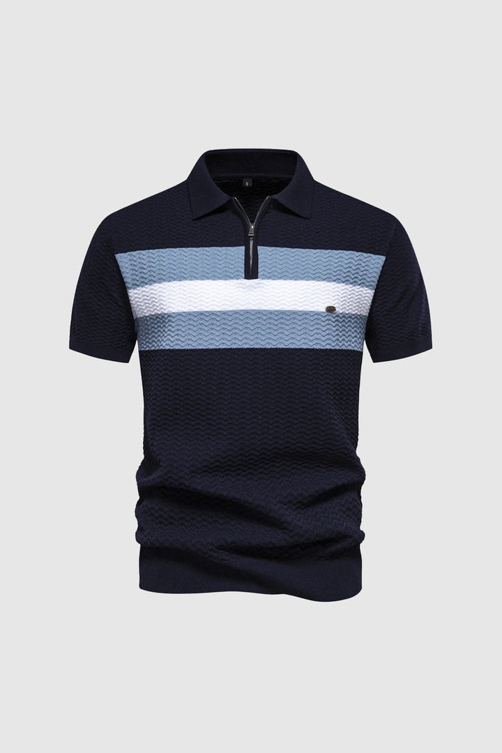 Men's Knitted Zip Polo Shirt – Breathable Short Sleeve Top
