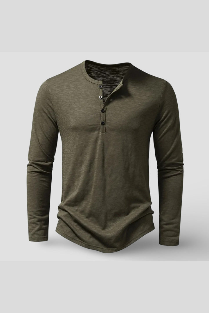 Men's Cotton Long Sleeve Henley Shirt – Classic Button Placket