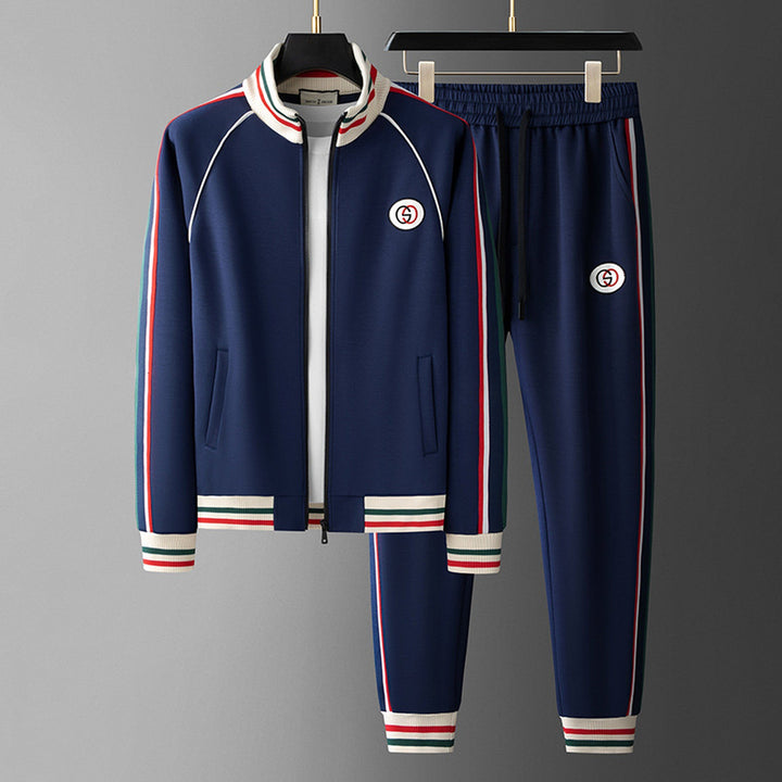 Men's Striped Zip Tracksuit Set – Stretch Knit Two-Piece