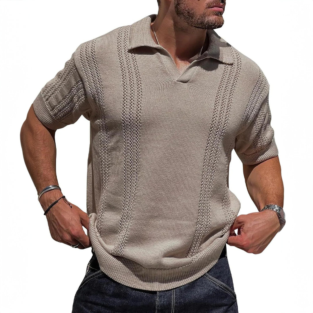 Men's Knitted Polo Shirt – Breathable Ribbed Collar Knit