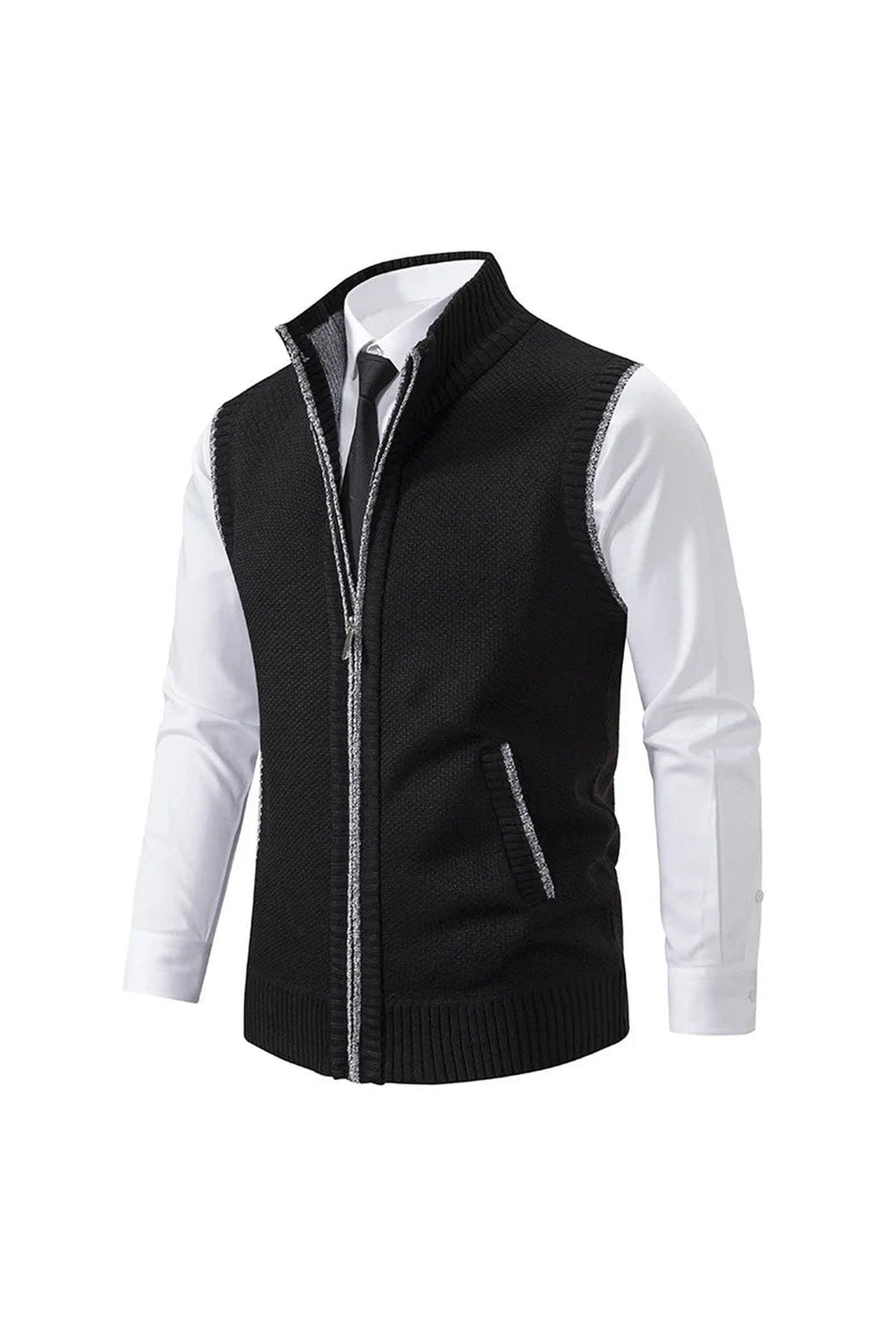 Men's Knitted Zip-Up Gilet – Funnel Neck Vest for Smart Layering