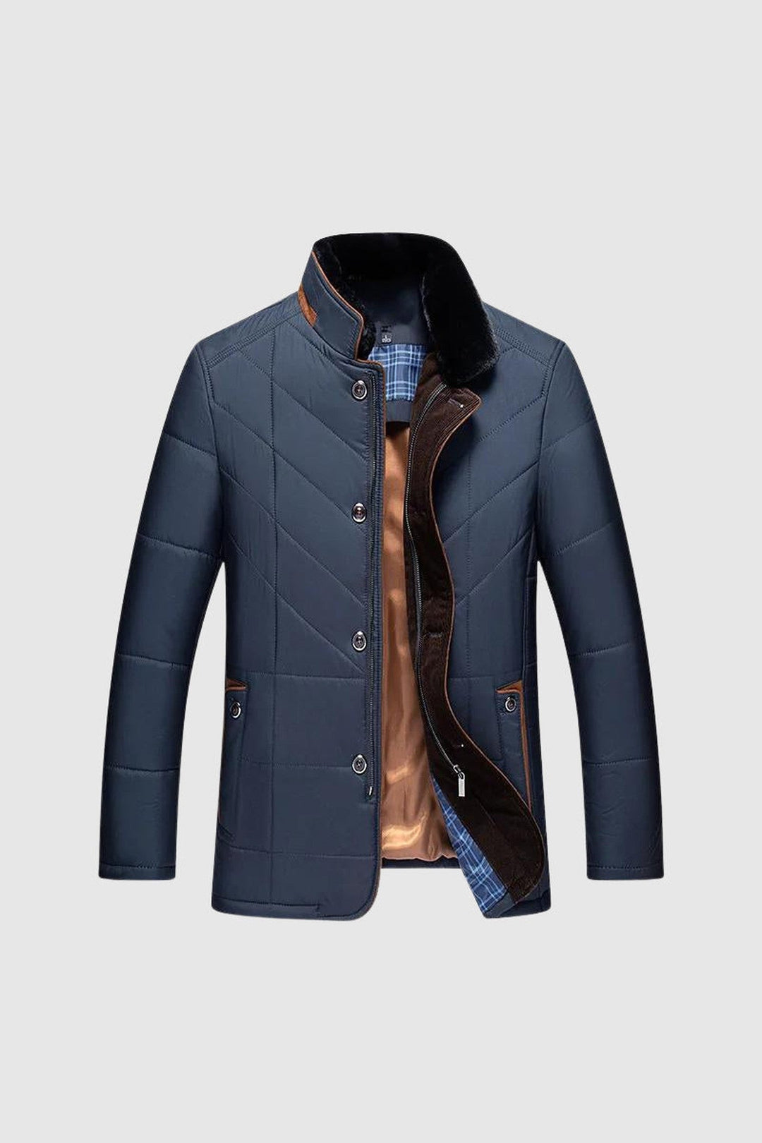 Men's Cotton Blend Casual Jacket – Fur-Lined Collar Winter Warmth