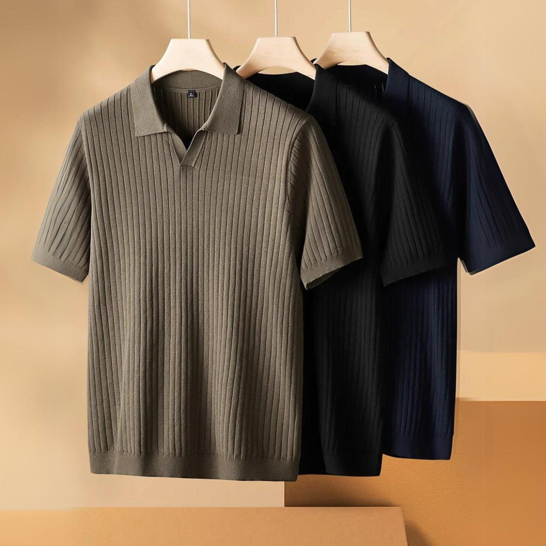 Men's Knitted Polo Shirt – Breathable Ribbed Summer Knit