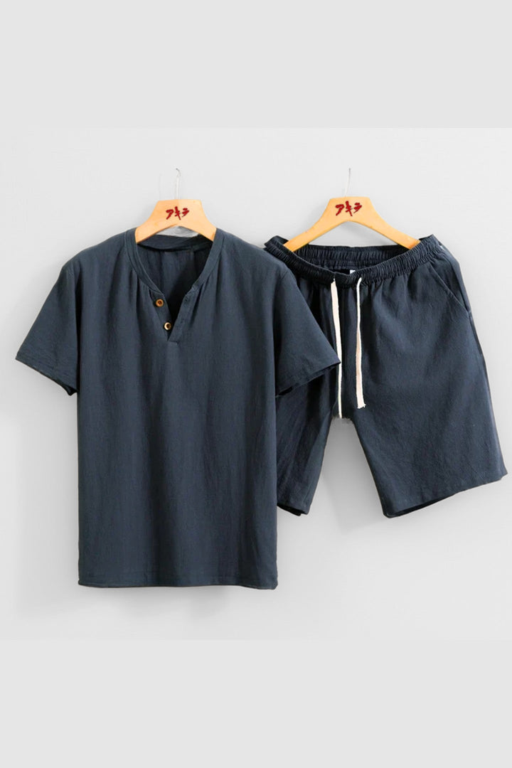 Men's Linen Two-Piece Set – Breathable Shirt and Trousers Co-ord