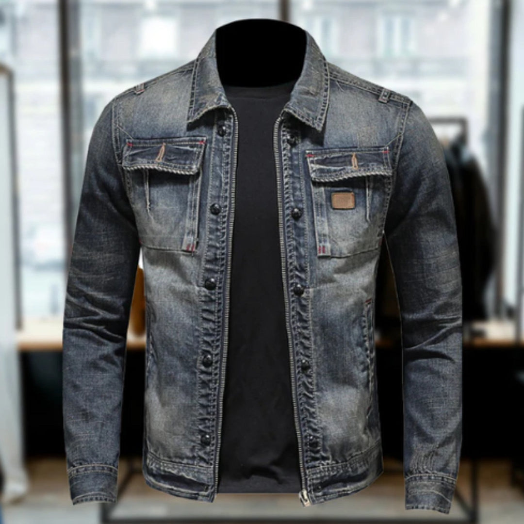 Men's Slim Fit Denim Jacket – Biker-Inspired Trucker Style