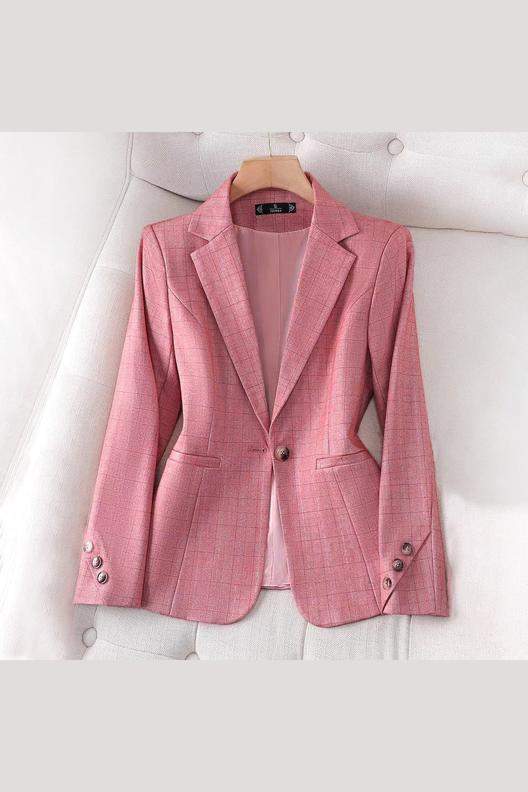 Women's Grid Check Tailored Blazer – Lined Structured Jacket