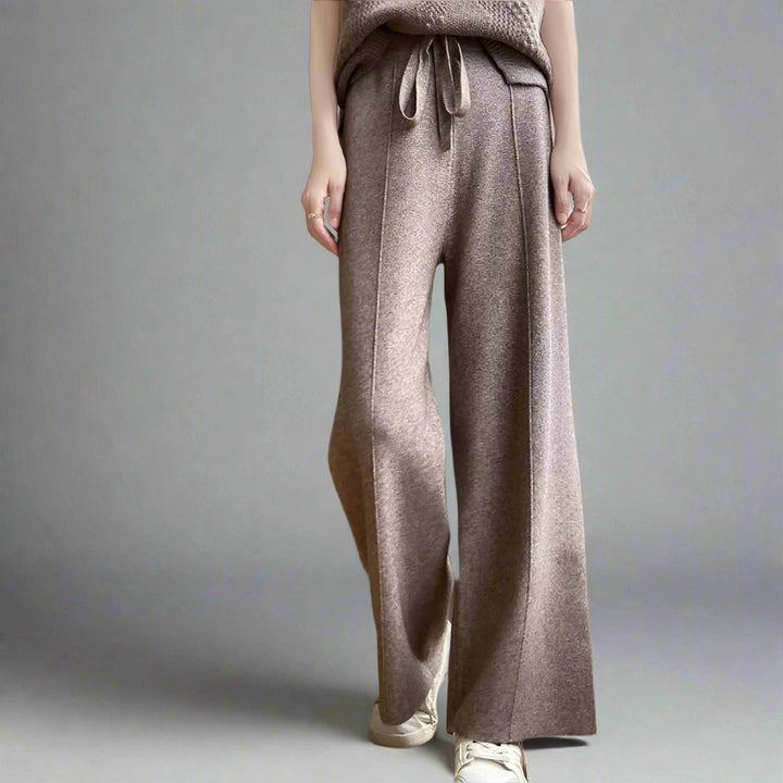 Women's Cashmere Wide-Leg Trousers – Drawstring Lounge Luxury