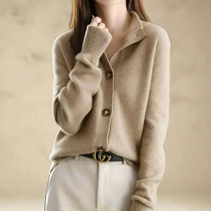 Women's Wool Blend Button Cardigan – Vintage Collar Detail