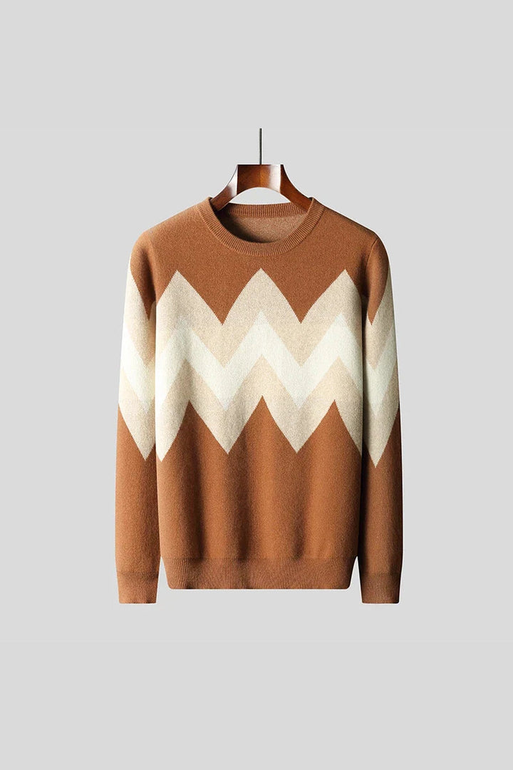 Men's Geometric Knit Jumper – Bold Pattern Crew Neck Sweater