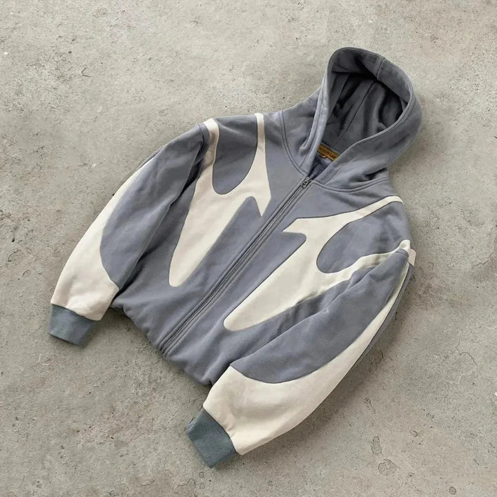 Unisex Oversized Zip-Up Hoodie – Gothic Print Cotton Blend