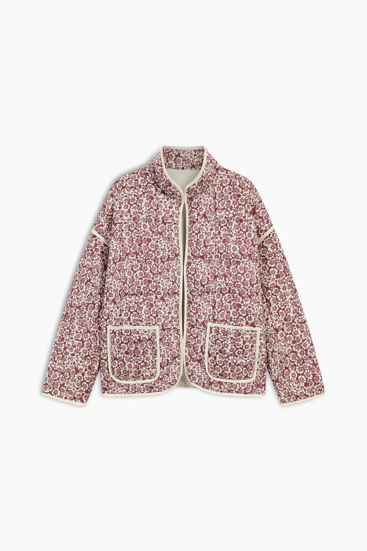 Women's Quilted Floral Coat – Pink Blossom Spring Jacket