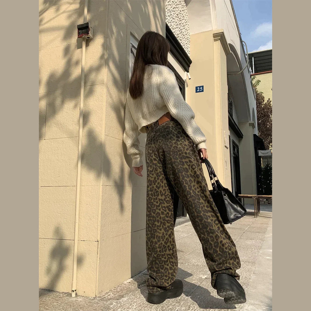 Women's Leopard Print Cotton Jeans – Bold Animal Print Denim