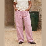 Women's Pastel Pink Baggy Jeans – Wide-Leg 14 oz Denim
