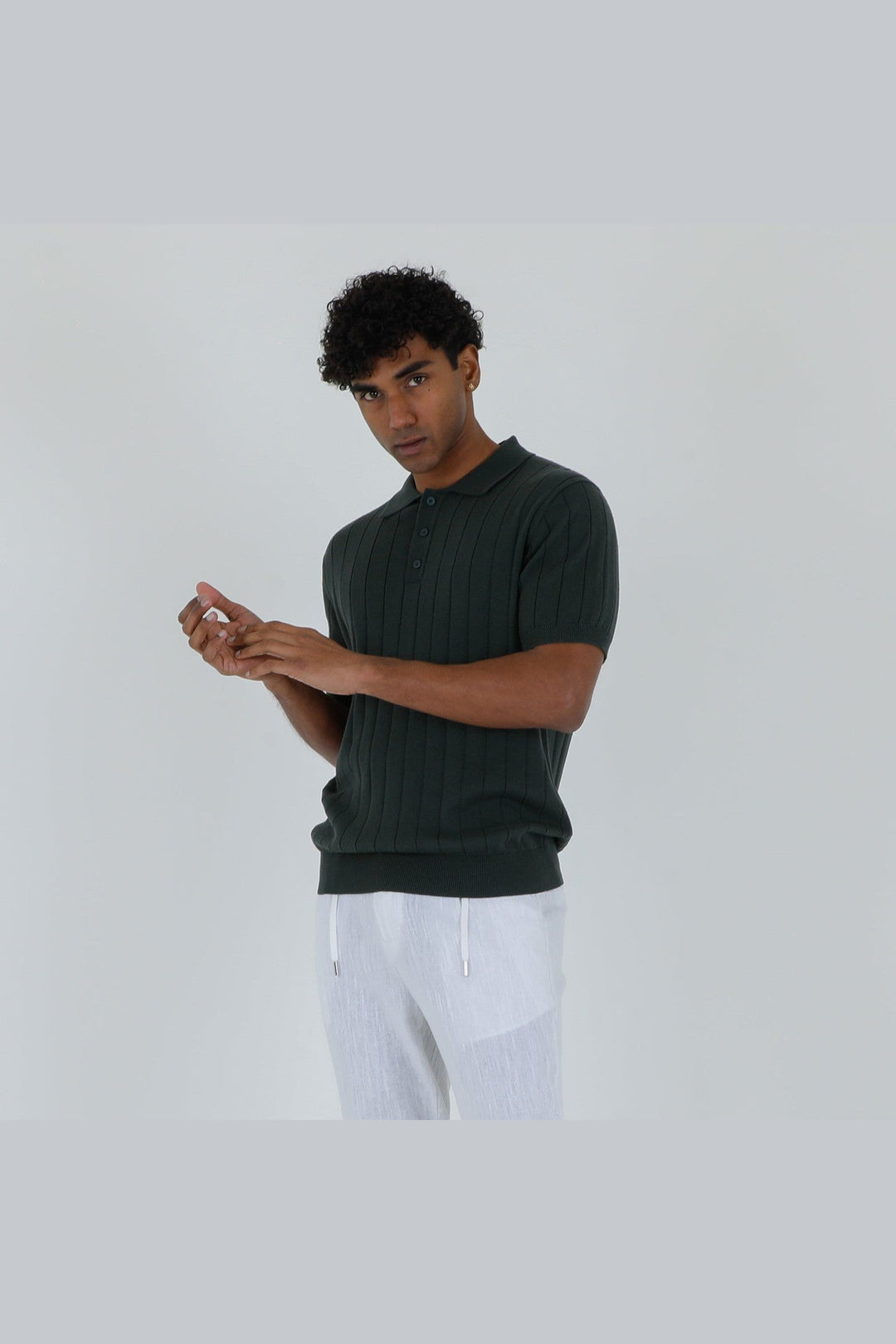 Men's Cotton Crepe Knit Polo Shirt – Revere Collar Summer Knit