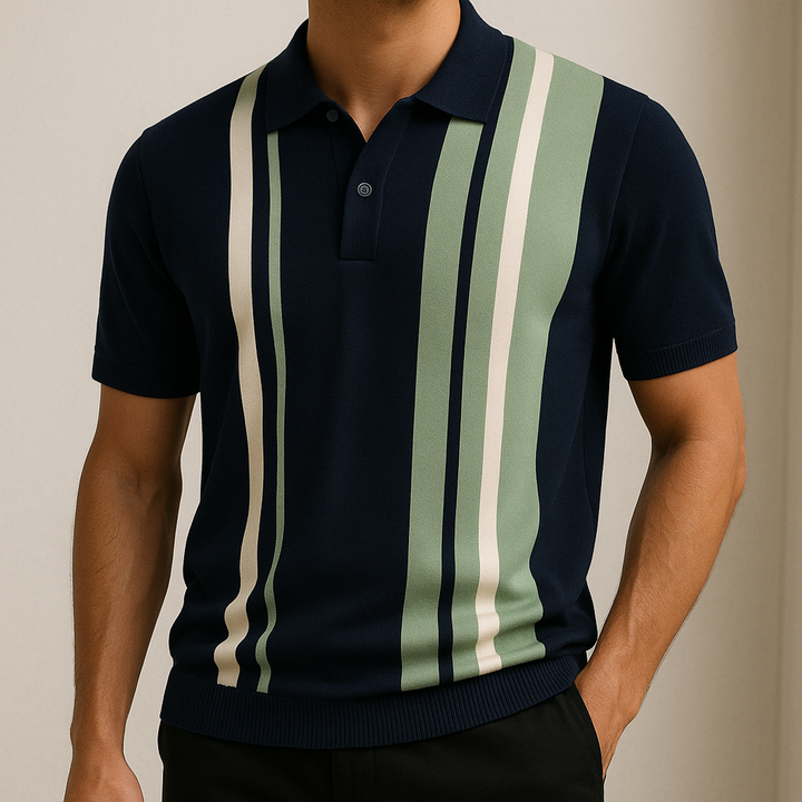 Men's Striped Knit Polo Shirt – Retro Collar Smart Casual Top