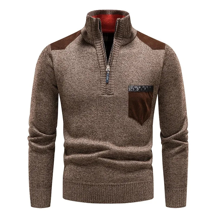 Alpine Men's Half-Zip Knit Jumper – Warm Layering Essential – Brown
