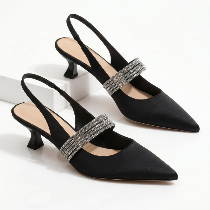 Women's Satin Rhinestone Kitten Heels - Elegant Day to Night
