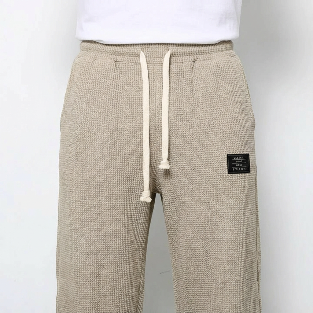 Men's Waffle-Knit Cotton Trousers - Relaxed Casual Joggers – view 4