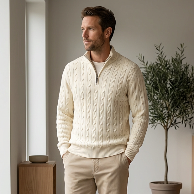 Men's Cable-Knit Half-Zip Jumper – Stand-Collar Sweater – view 8