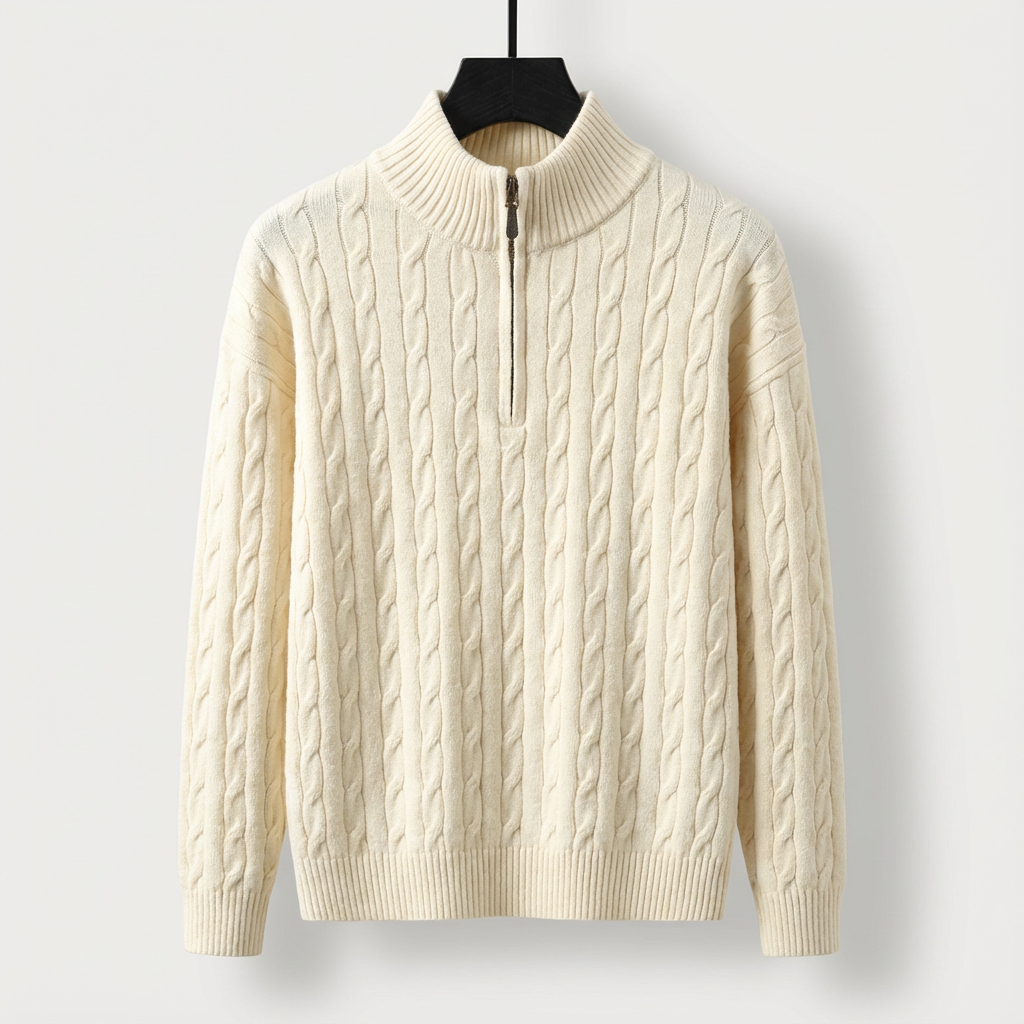Men's Cable-Knit Half-Zip Jumper – Stand-Collar Sweater – view 3