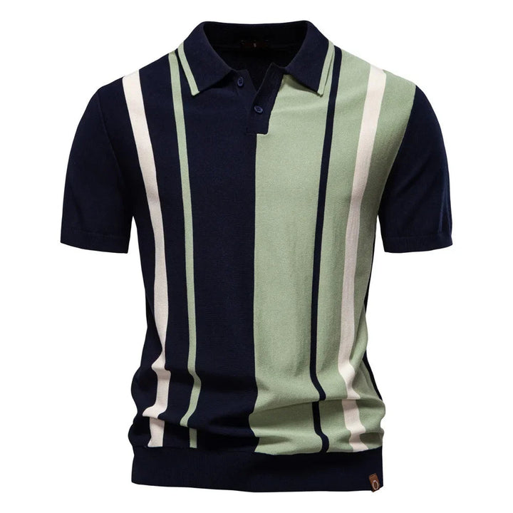 Men's Striped Knit Polo Shirt – Retro Collar Smart Casual Top – view 2
