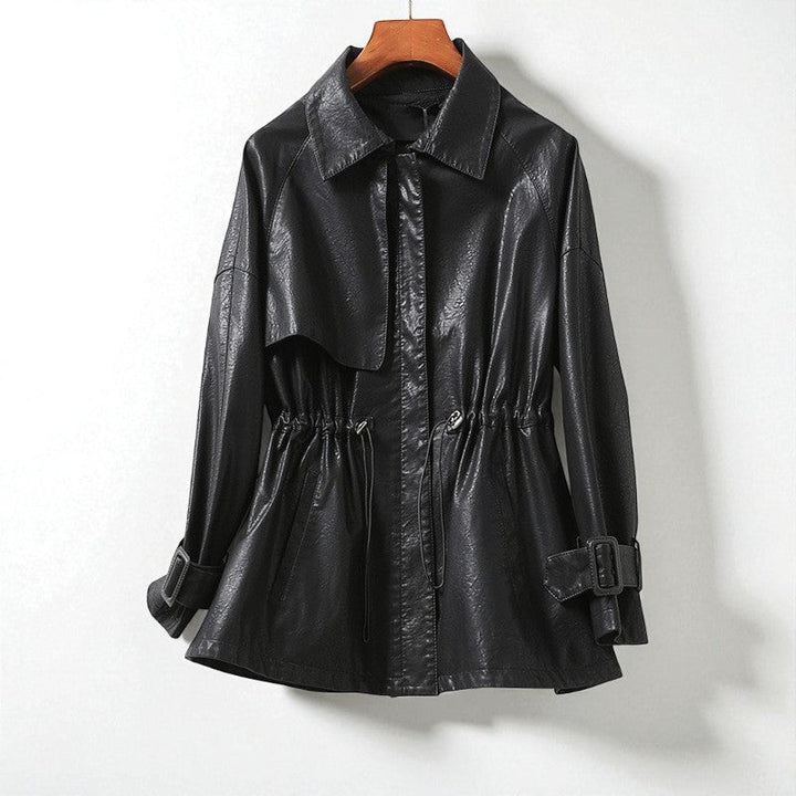 Women's Sheepskin Leather Jacket – Cinched Drawstring Trench Style