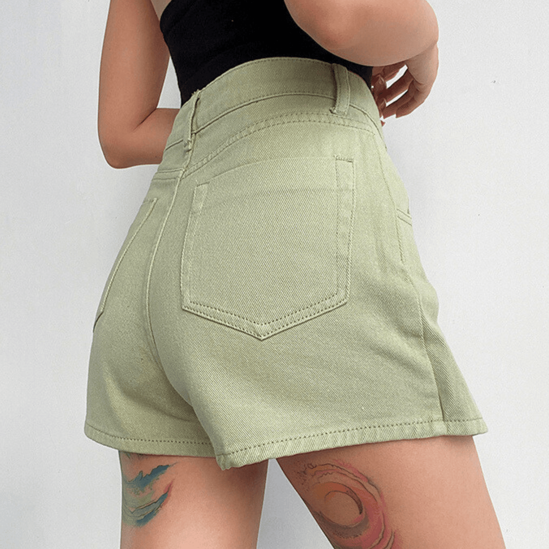 Women's Denim Skort – High-Waist A-Line with Button Detail