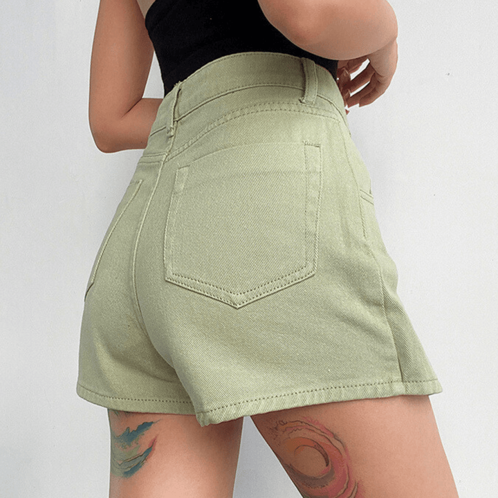 Women's Denim Skort – High-Waist A-Line with Button Detail